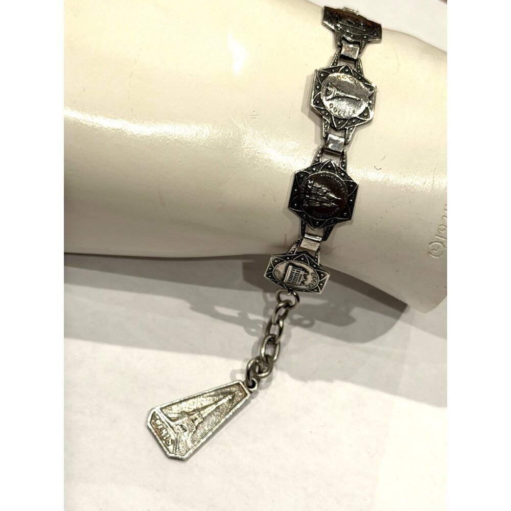 FILIGRANE DEPOSE ART DECOSILVER BRACELET PARIS EIFFEL TOWER FRANCE NOTRE DAME 7" - Picture 10 of 10